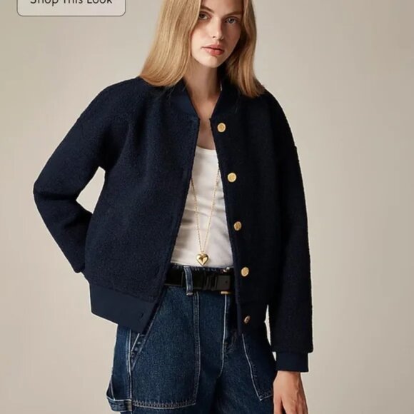 JCREW Jackets & Blazers - J Crew Navy Boucle Bomber Jacket